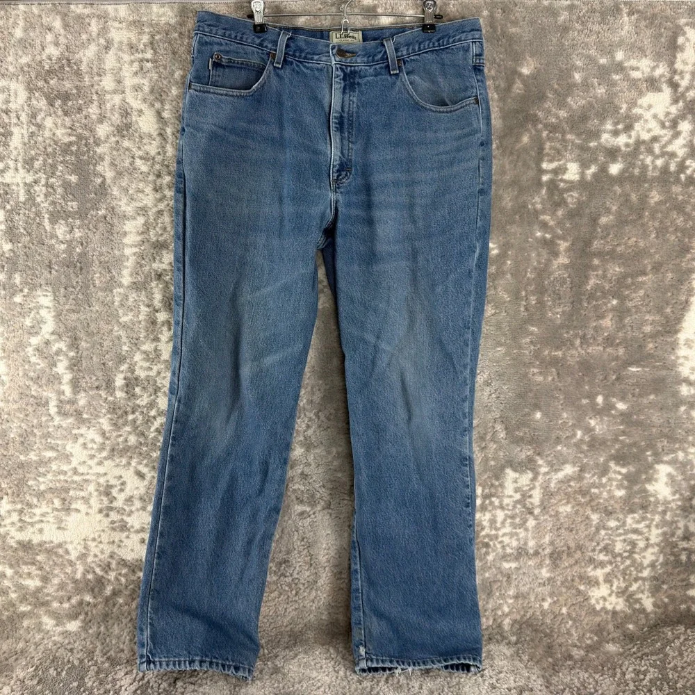 L.L. Bean Size 38x32 Classic Fit Flannel Lined Work Denim Jeans Blue Men